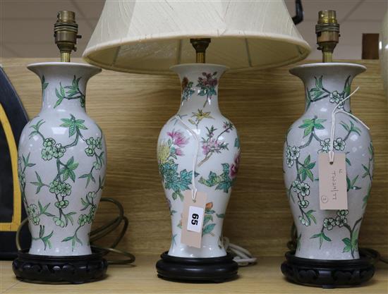 Three Chinese style table lamps and one shade